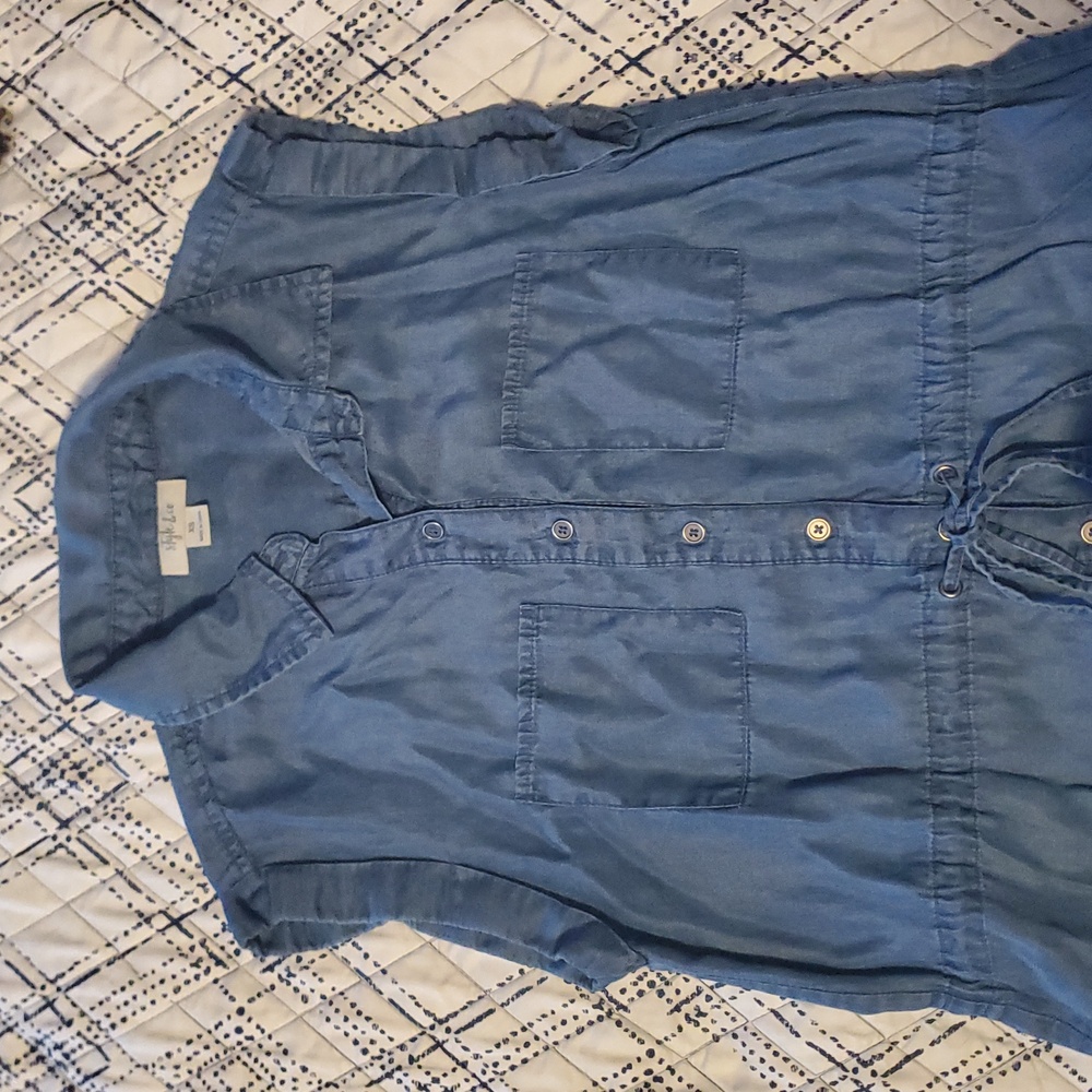 Chambray Denim Button Down Drawstring Dress - image 4